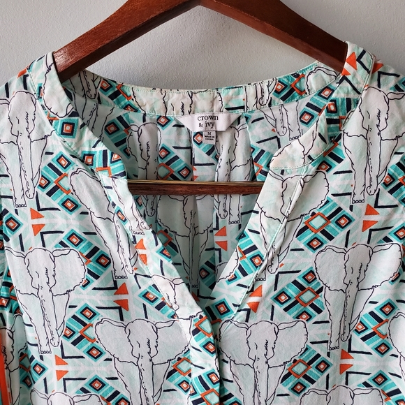 Sleeveless Rayon Tribal Elephant Half Button V-neck Tunic Blouse Medium(COPY) - Picture 5 of 16
